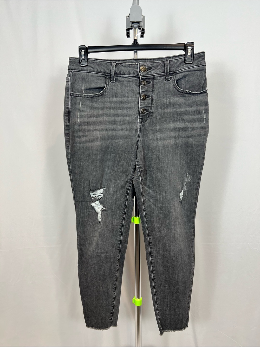 Maurices Dark Gray Distressed High-Rise Skinny Button Fly Jeans